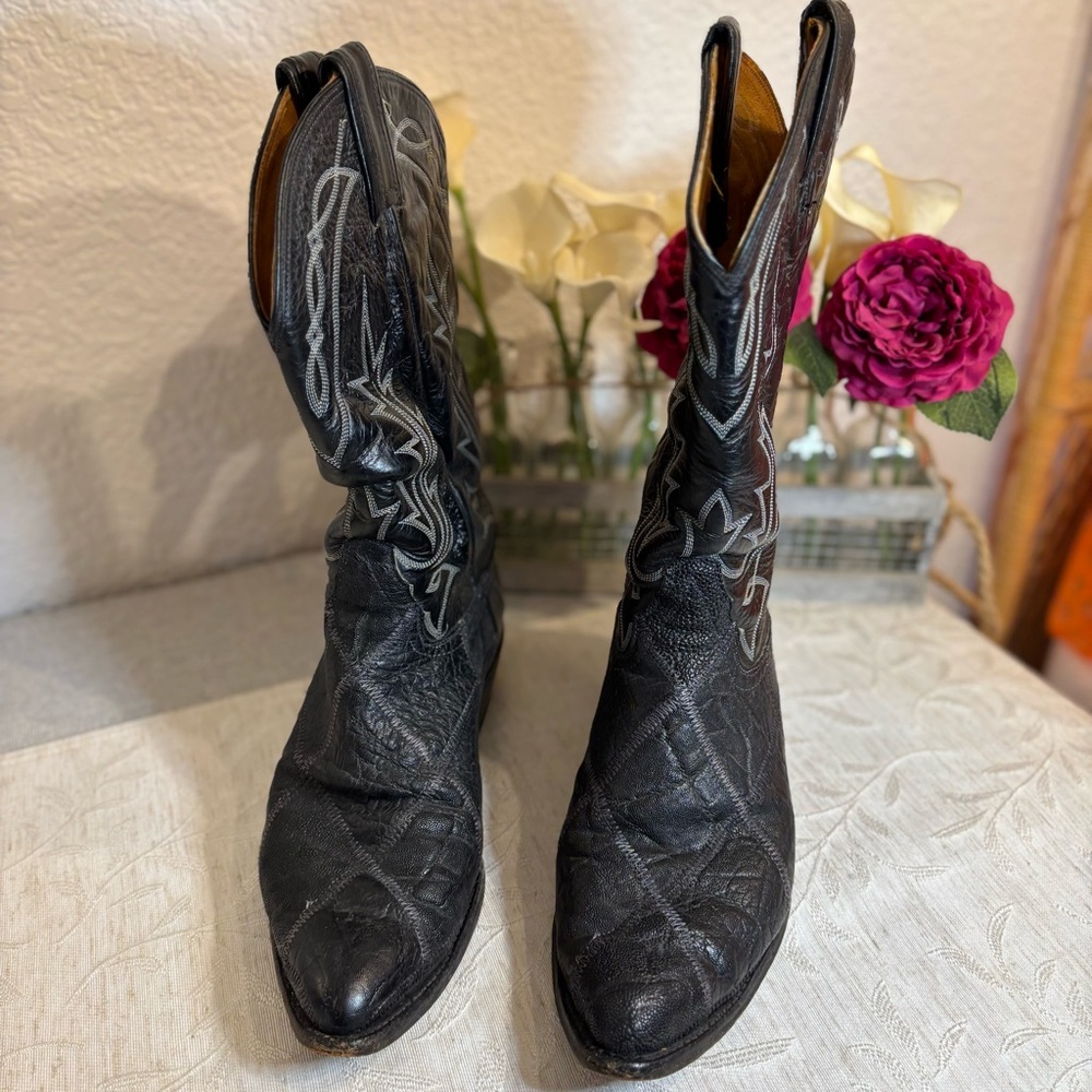 Tony Lama Vintage Western Boots Black Snake Lizard Patchwork Design Men Size 10D - Picture 4 of 12